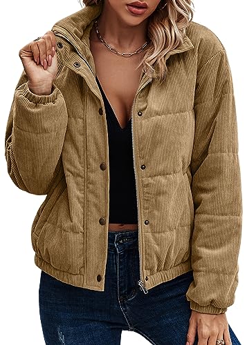 Amazon.com: Angashion Women's Bomber Jacket Corduroy Ribbed